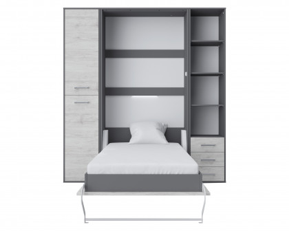 Maxima Inverto Murphy Vertical Bed with Mattress and 2 storage Cabinets - White/Gray, Queen Size