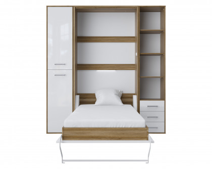 Maxima Inverto Murphy Vertical Bed with Mattress and 2 storage Cabinets - Oak Country/White, Queen Size