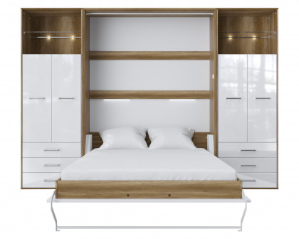 Maxima Inverto Murphy Vertical Bed with 2 Cabinets - Oak Country/White, Queen Size