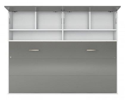 Maxima Inverto Murphy Horizontal Wall Bed with Cabinet on Top - Gray/White, Twin Size