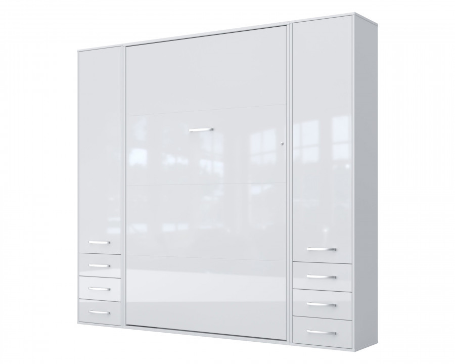 Maxima Inverto Murphy Vertical Bed with 2 Cabinets - Venatino White, Twin Size