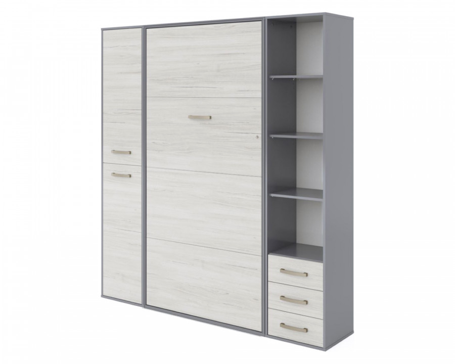 Maxima Inverto Murphy Vertical Bed with 2 Cabinets and Open Storage - White/Gray, Twin Size