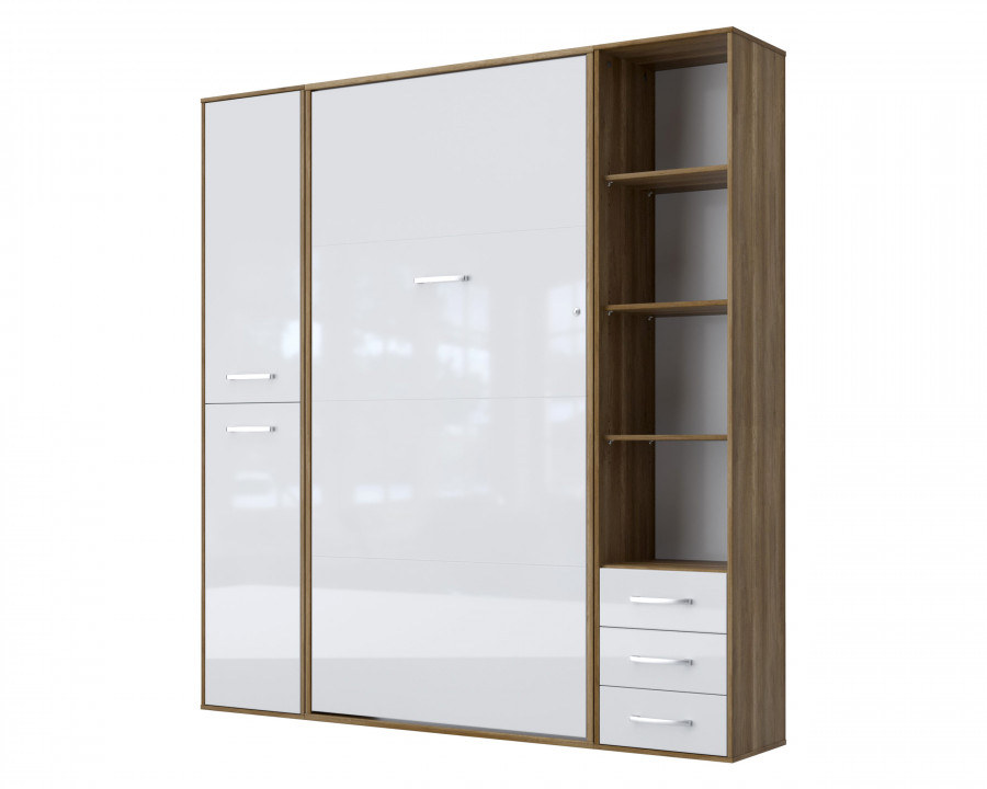 Maxima Inverto Murphy Vertical Bed with 2 Doors Cabinets - Oak Country/White, Twin Size