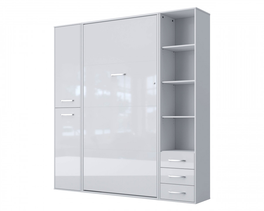 Maxima Inverto Murphy Vertical Bed with 2 Cabinets and Open Storage - Venatino White, Twin Size