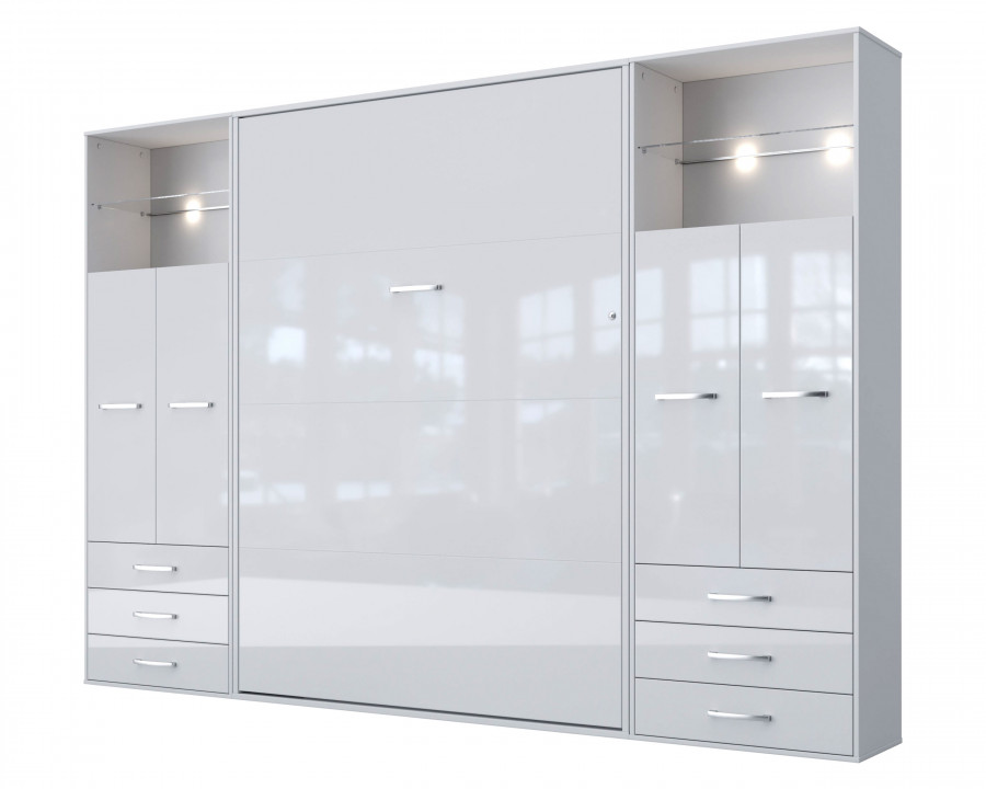 Maxima Inverto Murphy Vertical Wall Bed with 2 Cabinets - White, Twin Size