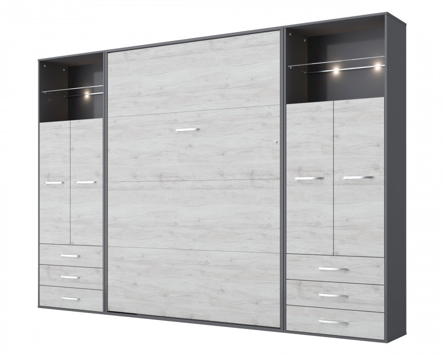 Maxima Inverto Murphy Vertical Wall Bed with 2 Cabinets - White/Gray, Twin Size