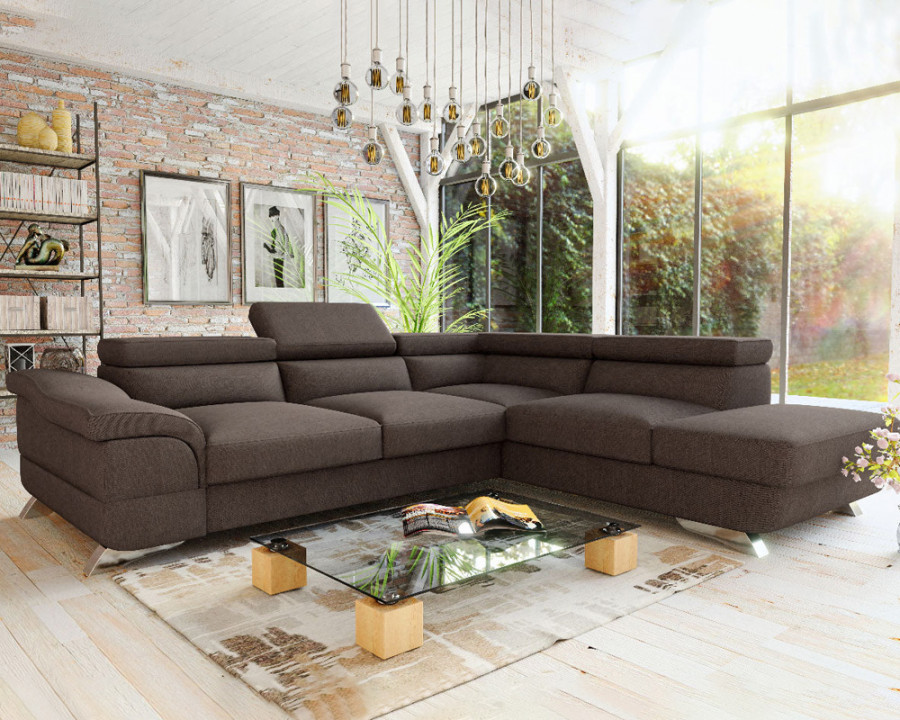 Maxima Beau Sectional Sleeper Sofa - Brown, Left Corner