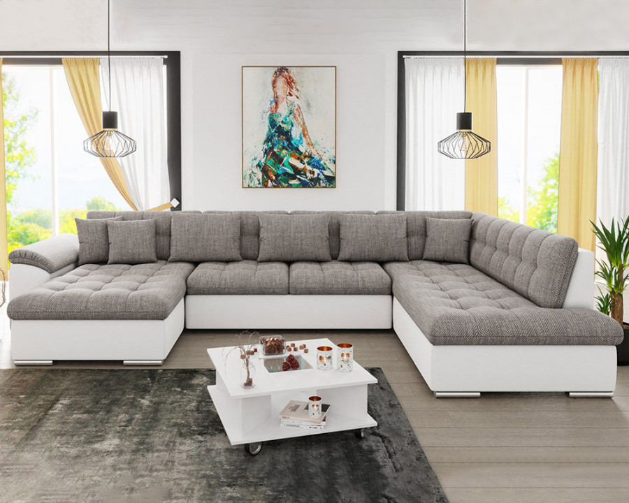 Maxima Leonardo Sectional Sleeper Sofa - White/Gray, Left Corner