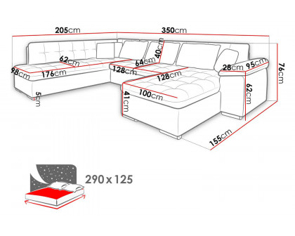 Maxima Leonardo Sectional Sleeper Sofa - White/Gray, Left Corner