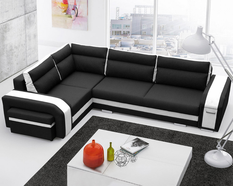 Maxima Ambrose Sectional Sleeper Sofa - Black/White, Right Corner