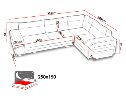 Maxima Ambrose Sectional Sleeper Sofa - Black/White, Right Corner