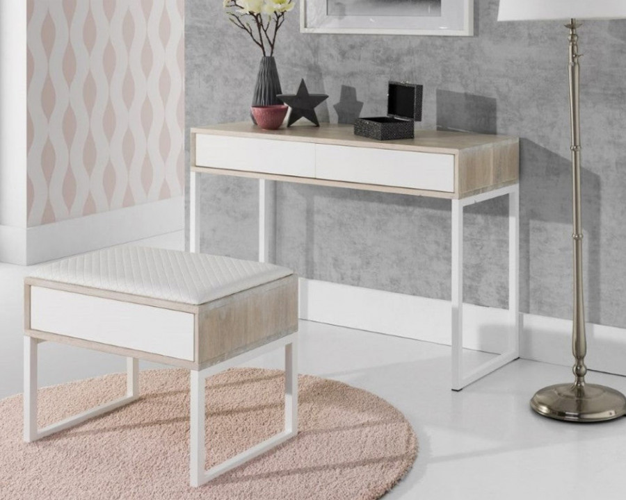 Maxima - Silvia Console Table and Stool Set in Wood/White