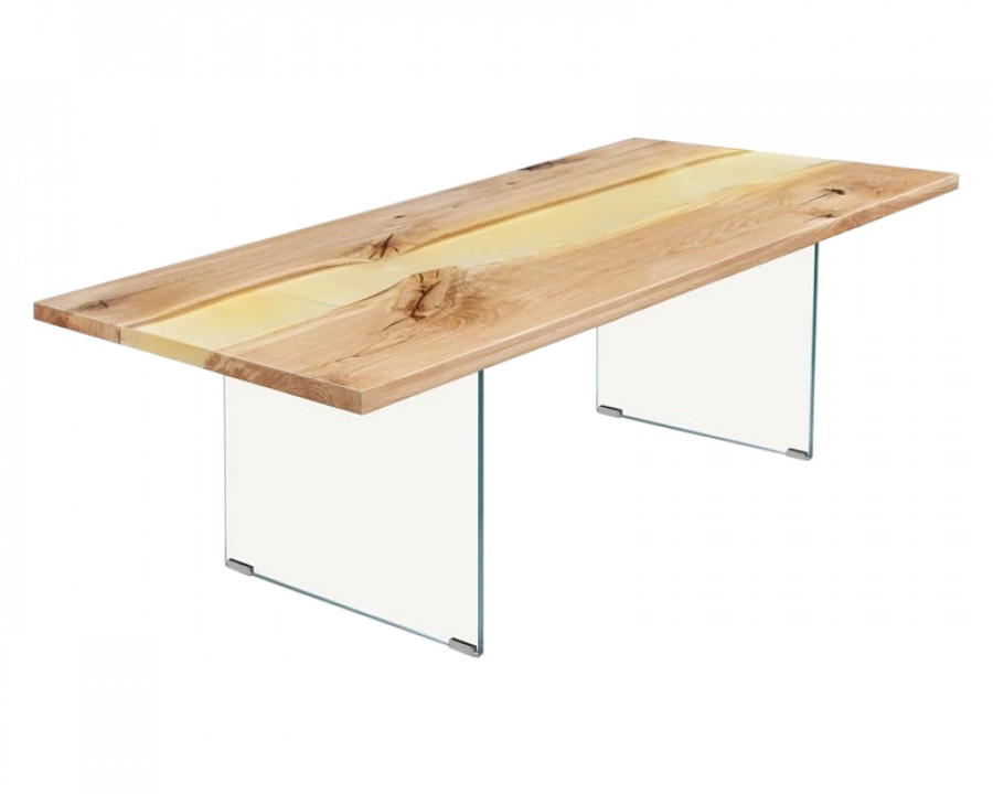 Maxima - Banur-Gl Solid Dining Table in Oak Wood/Tempered Glass