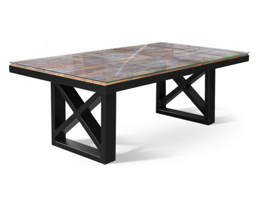 Maxima Kanto-T Glass Top Solid 70.8" Dining Table - Wood/Black