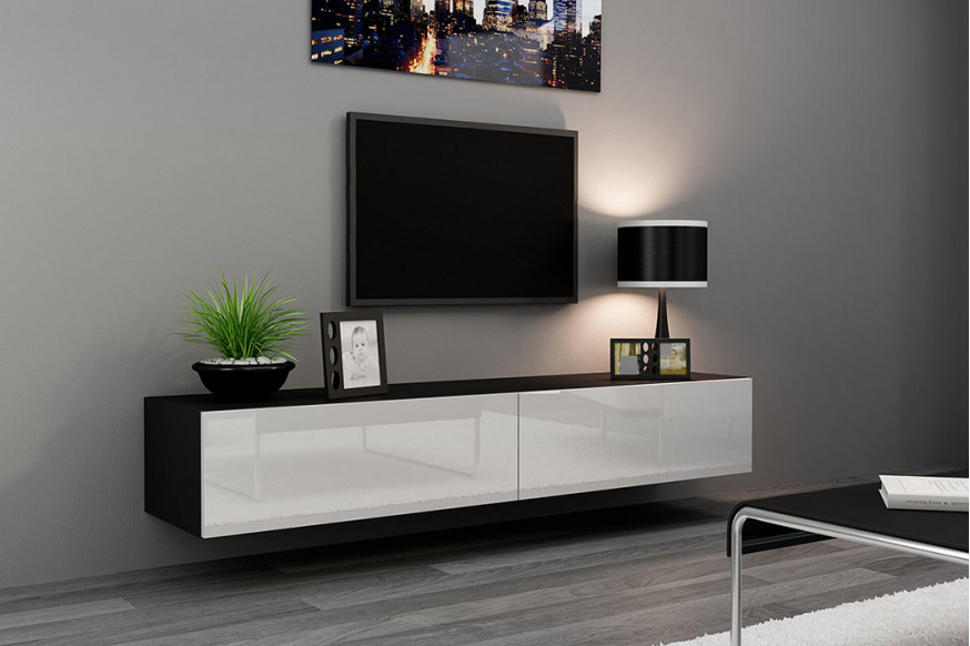 Maxima™ Modern Floating 71" Long Vigo RTV TV Stand - Black/White