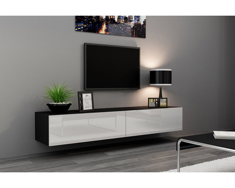 Maxima Modern Floating 71" Long Vigo RTV TV Stand - Black/White