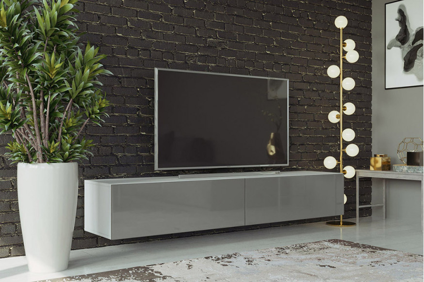 Maxima™ Modern Floating 71" Long Vigo RTV TV Stand - White/Slate Gray