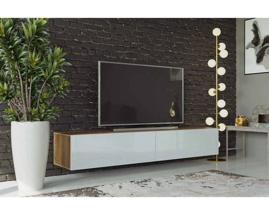 Maxima Modern Floating 71" Long Vigo RTV TV Stand - Oak Country/White