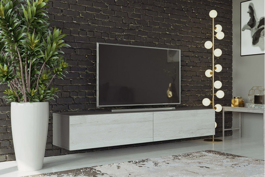 Maxima™ Modern Floating 71" Long Vigo RTV TV Stand - Slate Gray/White Monaco