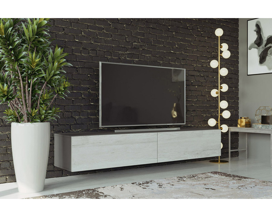 Maxima Modern Floating 71" Long Vigo RTV TV Stand - Slate Gray/White Monaco