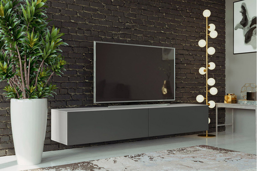 Maxima™ Modern Floating 71" Long Vigo RTV TV Stand - White/Graphite