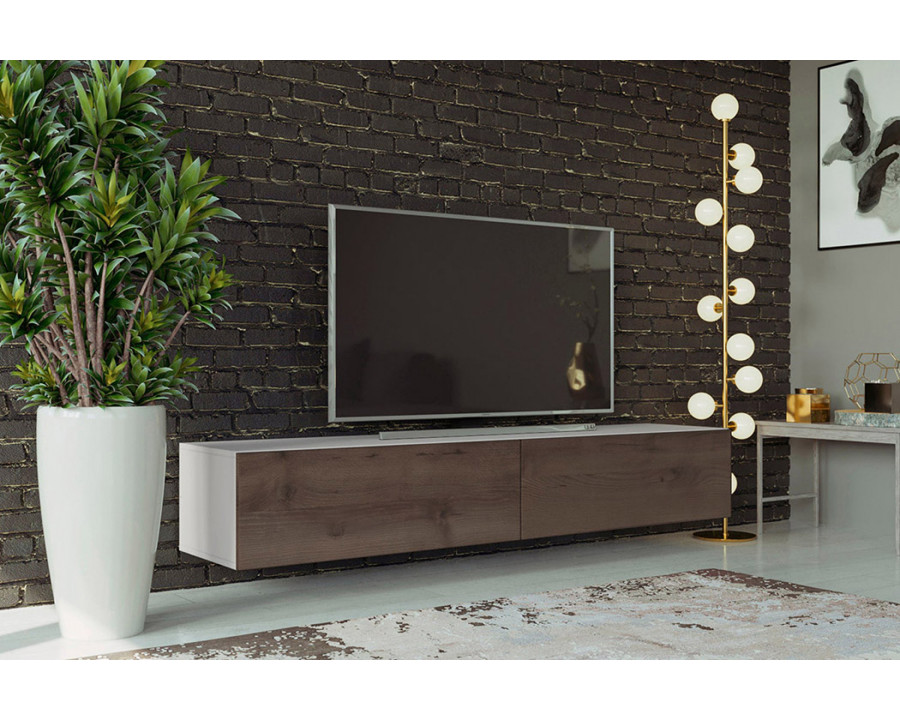 Maxima Modern Floating 71" Long Vigo RTV TV Stand - White/Beech