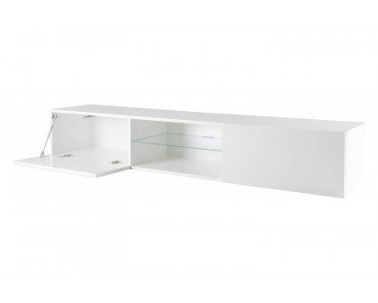 Maxima Modern Floating 71" Long TV Stand Vigo Glass with Led - White