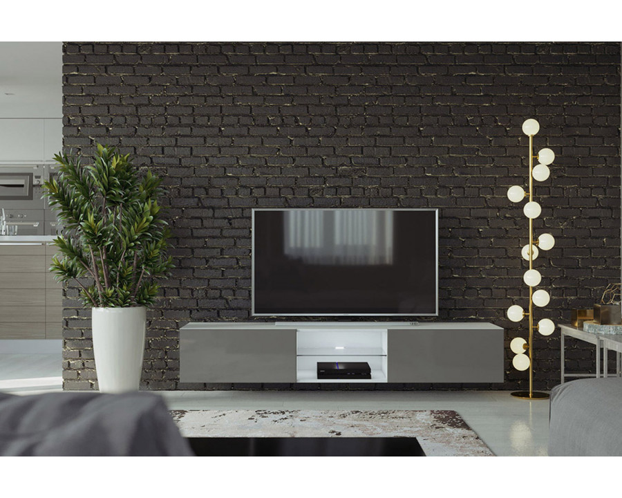 Maxima Modern Floating 71" Long TV Stand Vigo Glass with Led - White/Slate Gray