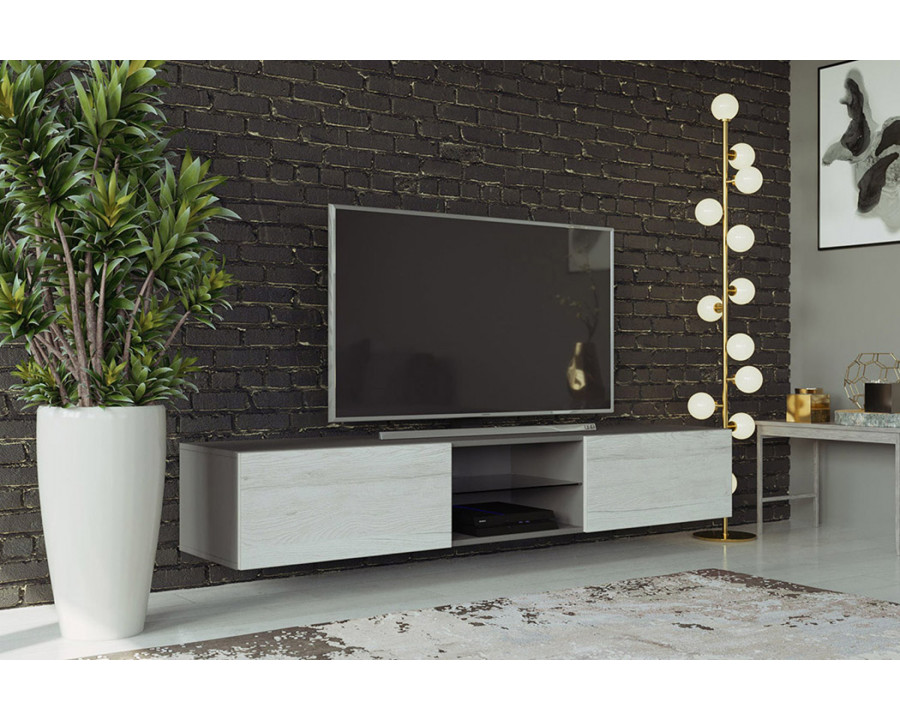 Maxima Modern Floating 71" Long TV Stand Vigo Glass with Led - Slate Gray/White Monaco