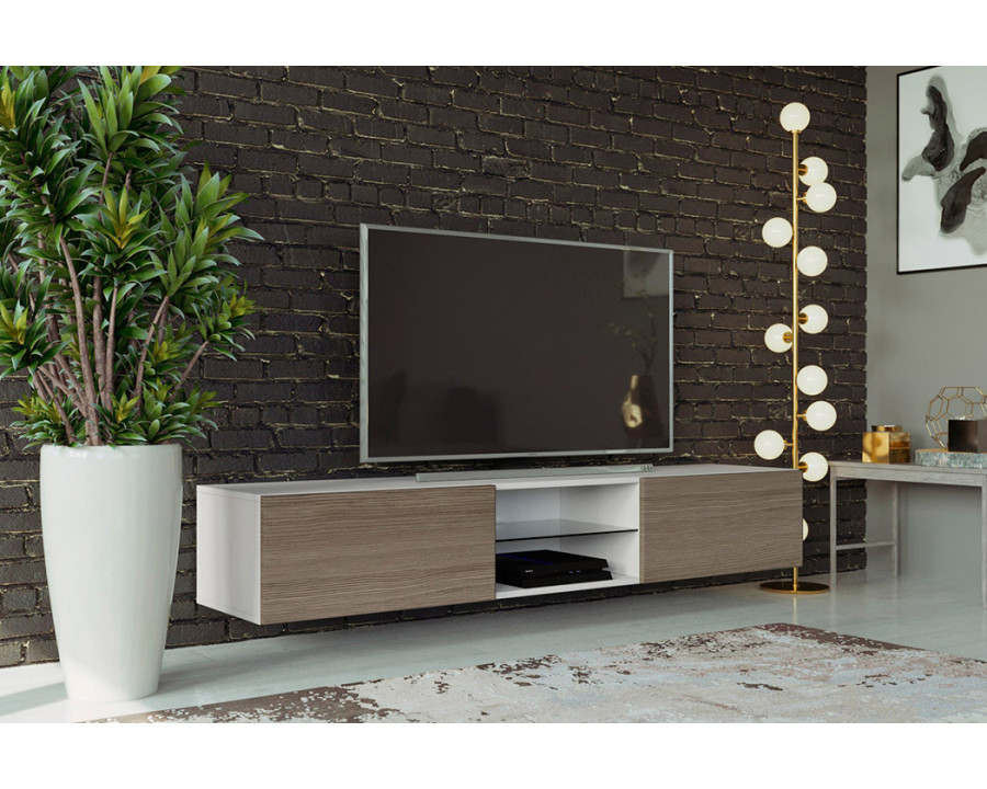 Maxima Modern Floating 71" Long TV Stand Vigo Glass with Led - White/Maple