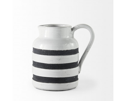 Mercana Harmon I Ceramic Jug with Charcoal Stripes - White, Small