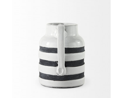 Mercana Harmon I Ceramic Jug with Charcoal Stripes - White, Small