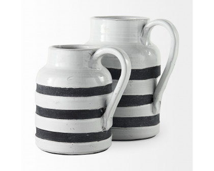 Mercana Harmon I Ceramic Jug with Charcoal Stripes - White, Small