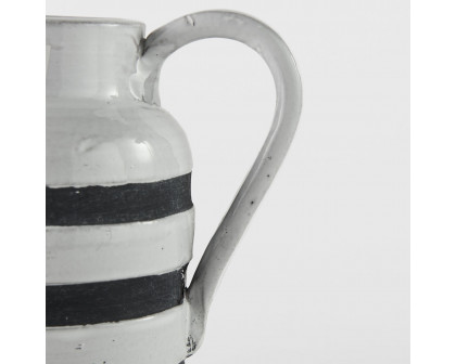 Mercana Harmon I Ceramic Jug with Charcoal Stripes - White, Small