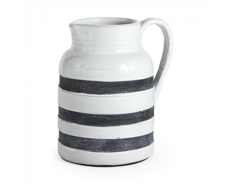 Mercana Harmon II Ceramic Jug with Charcoal Stripes - White, Large