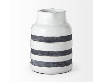 Mercana Harmon II Ceramic Jug with Charcoal Stripes - White, Large