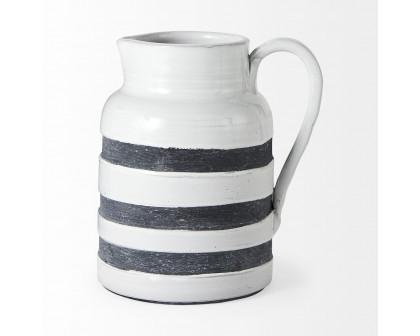 Mercana Harmon II Ceramic Jug with Charcoal Stripes - White, Large