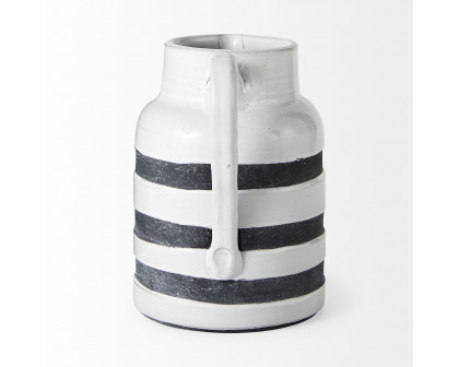 Mercana Harmon II Ceramic Jug with Charcoal Stripes - White, Large