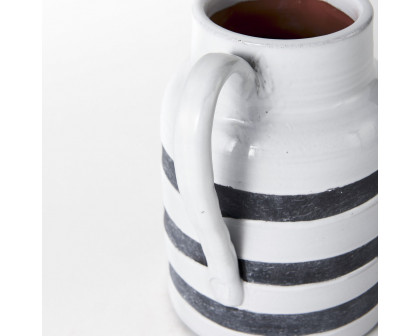 Mercana Harmon II Ceramic Jug with Charcoal Stripes - White, Large