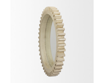 Mercana Cog Round 35" Mirror with Wood Frame - Natural