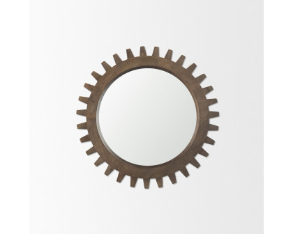 Mercana Cog Round 26" Mirror with Wood Frame - Brown