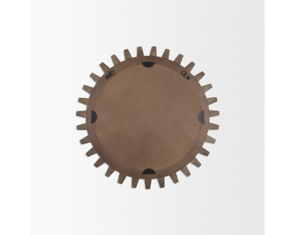 Mercana Cog Round 26" Mirror with Wood Frame - Brown