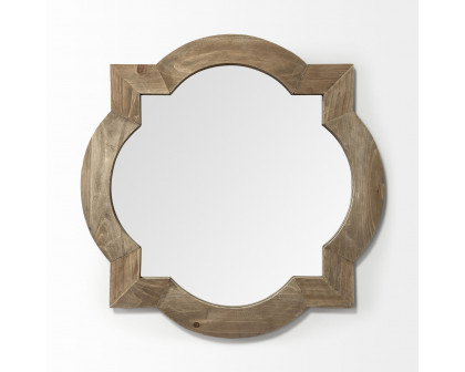 Mercana - Argonne 23" Round-Square Brown Wood Frame Mirror