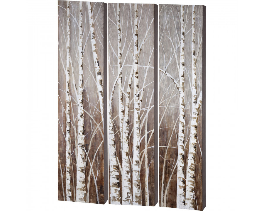 Mercana - Evening Dusk 48x71 Tripych Birch Treescape Original Hand Painted on Wood Oil Painting