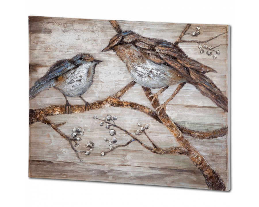 Mercana - Ici 48x36 Momma & Baby Bird Original Hand Painted on Wood Oil Painting