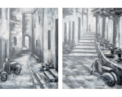 Mercana - Memory Lanes Diptych Italian Laneway Original Hand Painted on Canvas Oil Painting