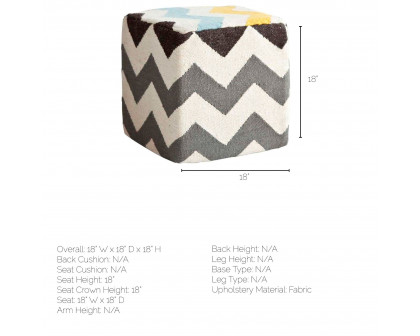 Mercana - Alliaria XI Ivory/Charcoal Wool Zig-Zag Pattern Sqaure Pouf