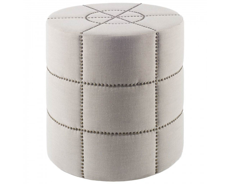 Mercana Beacon Round Ottoman with Metal Tacks - Cream, Fabric