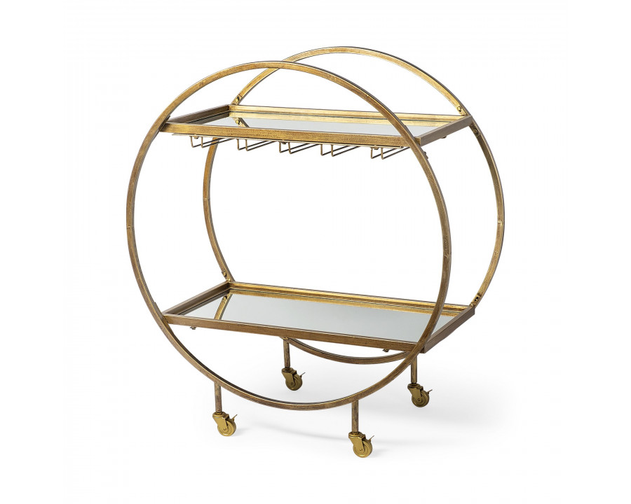 Mercana - Carola 2 Tier Bar Cart with Stemware Holder in Gold