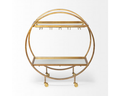 Mercana - Carola 2 Tier Bar Cart with Stemware Holder in Gold